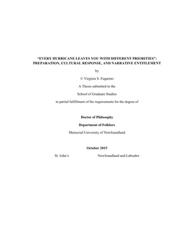 “Every Hurricane Leaves You with Different Priorities”: Preparation, Cultural Response, and Narrative Entitlement