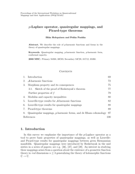 P-Laplace Operator, Quasiregular Mappings, and Picard-Type Theorems 1. Introduction