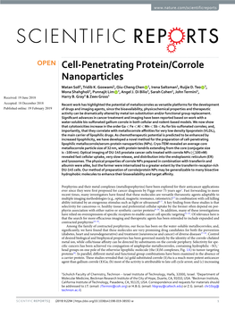 Cell-Penetrating Protein/Corrole Nanoparticles Matan Soll1, Tridib K