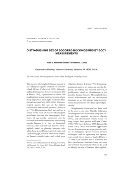 Distinguishing Sex of Socorro Mockingbirds by Body Measurements