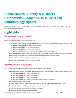 (COVID-19) Epidemiology Update