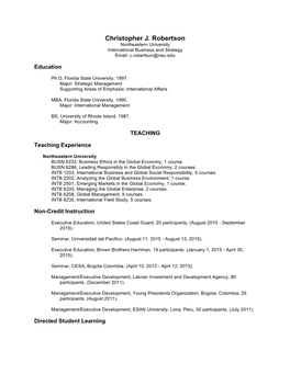 Christopher J. Robertson Northeastern University International Business and Strategy Email: C.Robertson@Neu.Edu