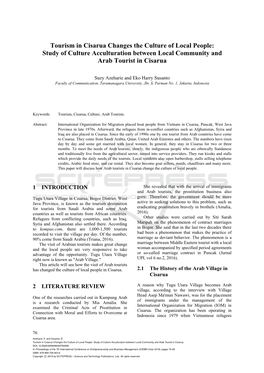 Tourism in Cisarua Changes the Culture of Local People: Study of Culture Acculturation Between Local Community and Arab Tourist in Cisarua