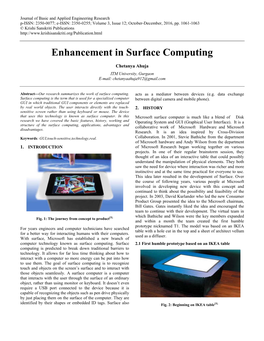 Enhancement in Surface Computing
