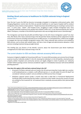 Brexit and Access to Healthcare for EU/EEA Nationals Living in England October 2019