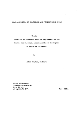 Pharmacokinetics of Neostigmine and Pyridostigmine in Man