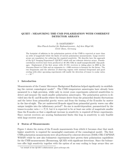 Quiet - Measuring the Cmb Polarization with Coherent Detector Arrays