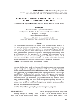 GUNUNG SEBAGAI LOKASI SITUS-SITUS KEAGAMAAN DAN SKRIPTORIA MASA SUNDA KUNO Mountain As Religious Site and Scriptoria During Ancient Sunda Period