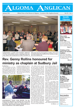 ALGOMA ANGLICAN January 2011 Official Voice of the Diocese of Algoma – a Section of the Anglican Journal Vol