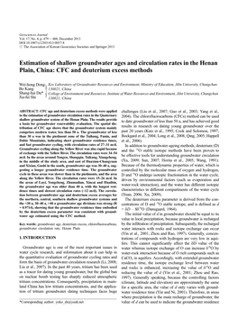 Estimation of Shallow Groundwater Ages and Circulation Rates in the Henan Plain, China: CFC and Deuterium Excess Methods