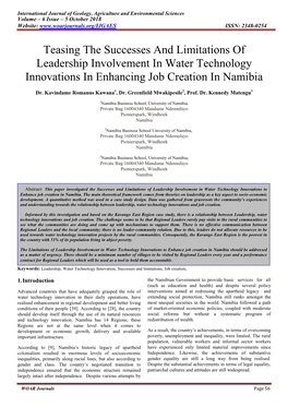 Teasing the Successes and Limitations of Leadership Involvement in Water Technology Innovations in Enhancing Job Creation in Namibia