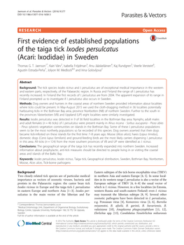 Ixodes Persulcatus (Acari: Ixodidae) in Sweden Thomas G