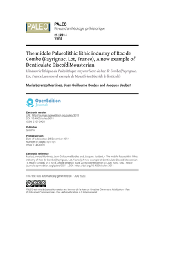 The Middle Palaeolithic Lithic Industry of Roc De Combe (Payrignac, Lot