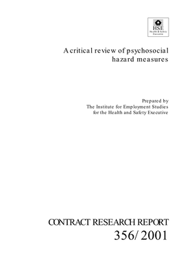 A Critical Review of Psychosocial Hazard Measures