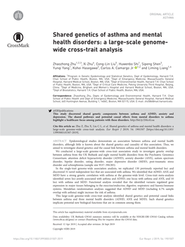 Shared Genetics of Asthma and Mental Health Disorders: a Large-Scale Genome- Wide Cross-Trait Analysis