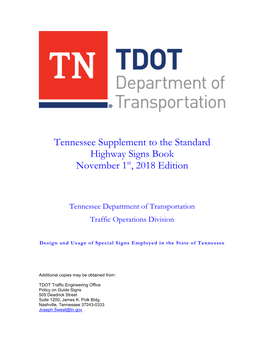 Tennessee Supplement to the Standard Highway Signs Book 2018 Edition