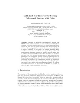 Cold Boot Key Recovery by Solving Polynomial Systems with Noise