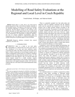 Modelling of Road Safety Evaluations at the Regional and Local Level in Czech Republic