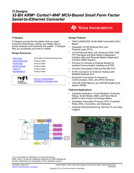 M4F MCU-Based Small Form Factor Serial-To-Ethernet Converter