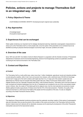 Policies, Actions and Projects to Manage Thermaikos Gulf in an Integrated Way - GR