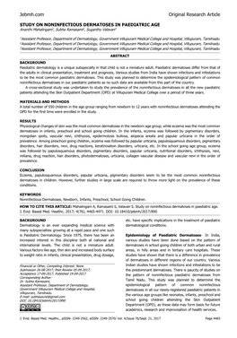 STUDY on NONINFECTIOUS DERMATOSES in PAEDIATRIC AGE Ananthi Mahalingam1, Subha Ramasami2, Suganthy Valavan3