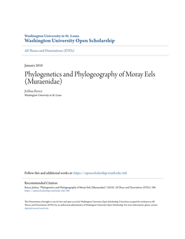 Phylogenetics and Phylogeography of Moray Eels (Muraenidae) Joshua Reece Washington University in St