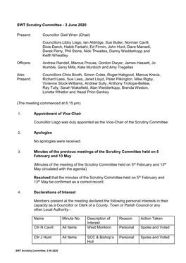 SWT Scrutiny Committee - 3 June 2020