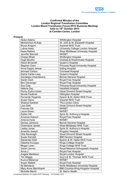 Confirmed Minutes of the London Regional Transfusion