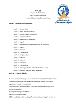 TAOLU Traditional Competition Article 1 – General Rules