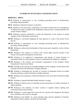 Authors of Senate Bills and Resolutions