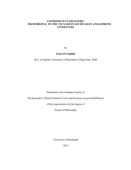 Cosmopolitan Disasters: from Bhopal to the Tsunami in South Asian Anglophone Literature