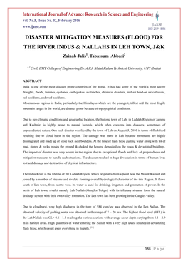 Disaster Mitigation Measures (Flood) for the River Indus & Nallahs in Leh