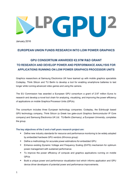 European Union Funds Research Into Low Power Graphics Gpu Consortium Awarded €2.97M R&D Grant