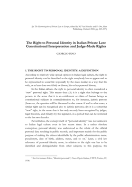 The Right to Personal Identity in Italian Private Law: Constitutional Interpretation and Judge-Made Rights