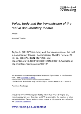 Voice, Body and the Transmission of the Real in Documentary Theatre