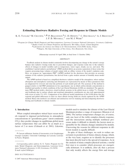 Estimating Shortwave Radiative Forcing and Response in Climate Models Ϩ Ϩ K