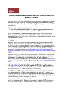 Justice Committee Inquiry on Women Offenders