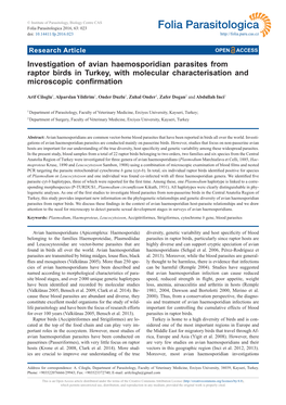 Investigation of Avian Haemosporidian Parasites from Raptor Birds in Turkey, with Molecular Characterisation and ������������ ���������