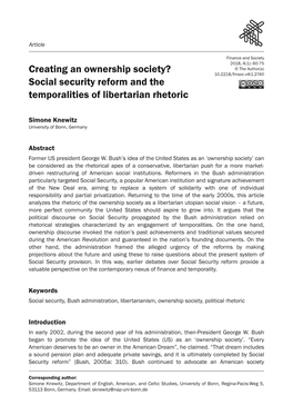 Creating an Ownership Society? 10.2218/Finsoc.V4i1.2740 Social Security Reform and the Temporalities of Libertarian Rhetoric