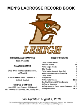 Men's Lacrosse Record Book