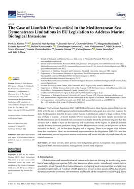 Pterois Miles) in the Mediterranean Sea Demonstrates Limitations in EU Legislation to Address Marine Biological Invasions