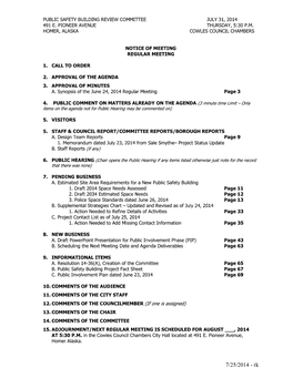 Public Safety Building Review Committee July 31, 2014 491 E