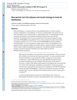 New Genetic Loci Link Adipose and Insulin Biology to Body Fat Distribution