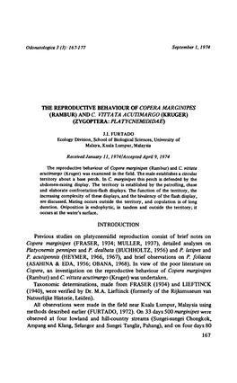 1974/Accepted April 9, Platycnemidid Reproduction Copera Marginipes