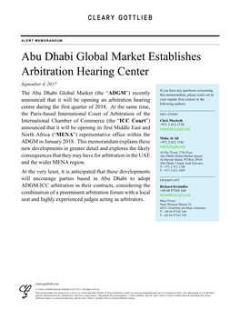 Abu Dhabi Global Market Establishes Arbitration Hearing Center