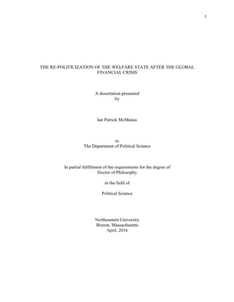 The Re-Politicization of the Welfare State After the Global Financial Crisis