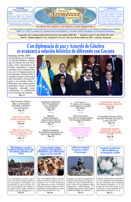Con Diplomacia De Paz Y Acuerdo De Ginebra Se Avanzará a Solución Histórica De Diferendo Con Guyana Caracas, 14 Oct