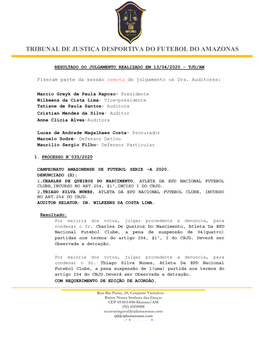 Tribunal De Justiça Desportiva Do Futebol Do Amazonas