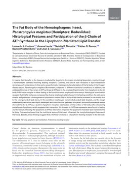 The Fat Body of the Hematophagous Insect, Panstrongylus Megistus