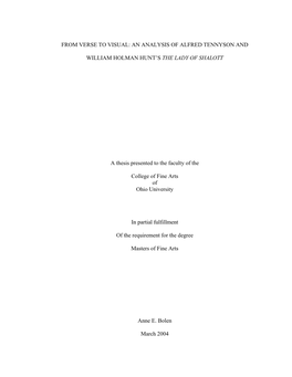 An Analysis of Alfred Tennyson and William Holman Hunt’S the Lady of Shalott